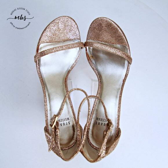 EUC Stuart Weitzman Nudist Glitter Heels in Gold Women 6.5 - Picture 11 of 13